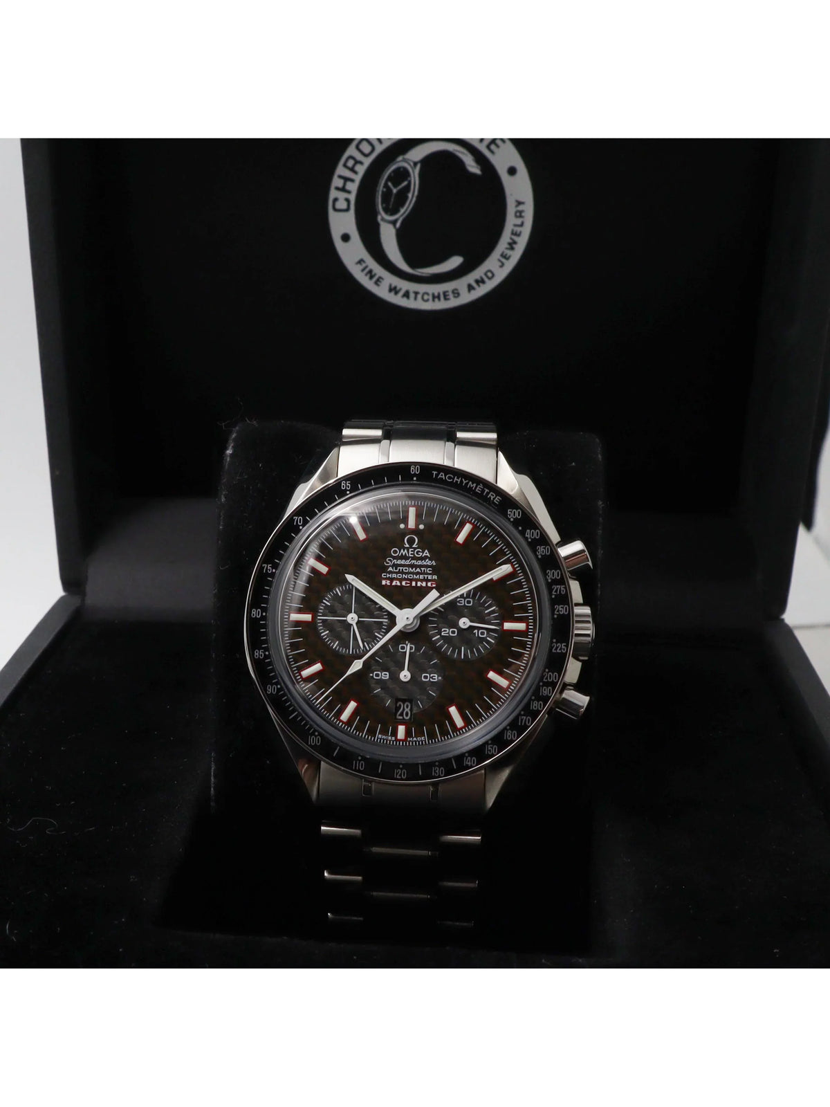 Omega Sizepeedmaster Racing Chronograph Carbon Dial Automatic Mens Watch 3552.59.00