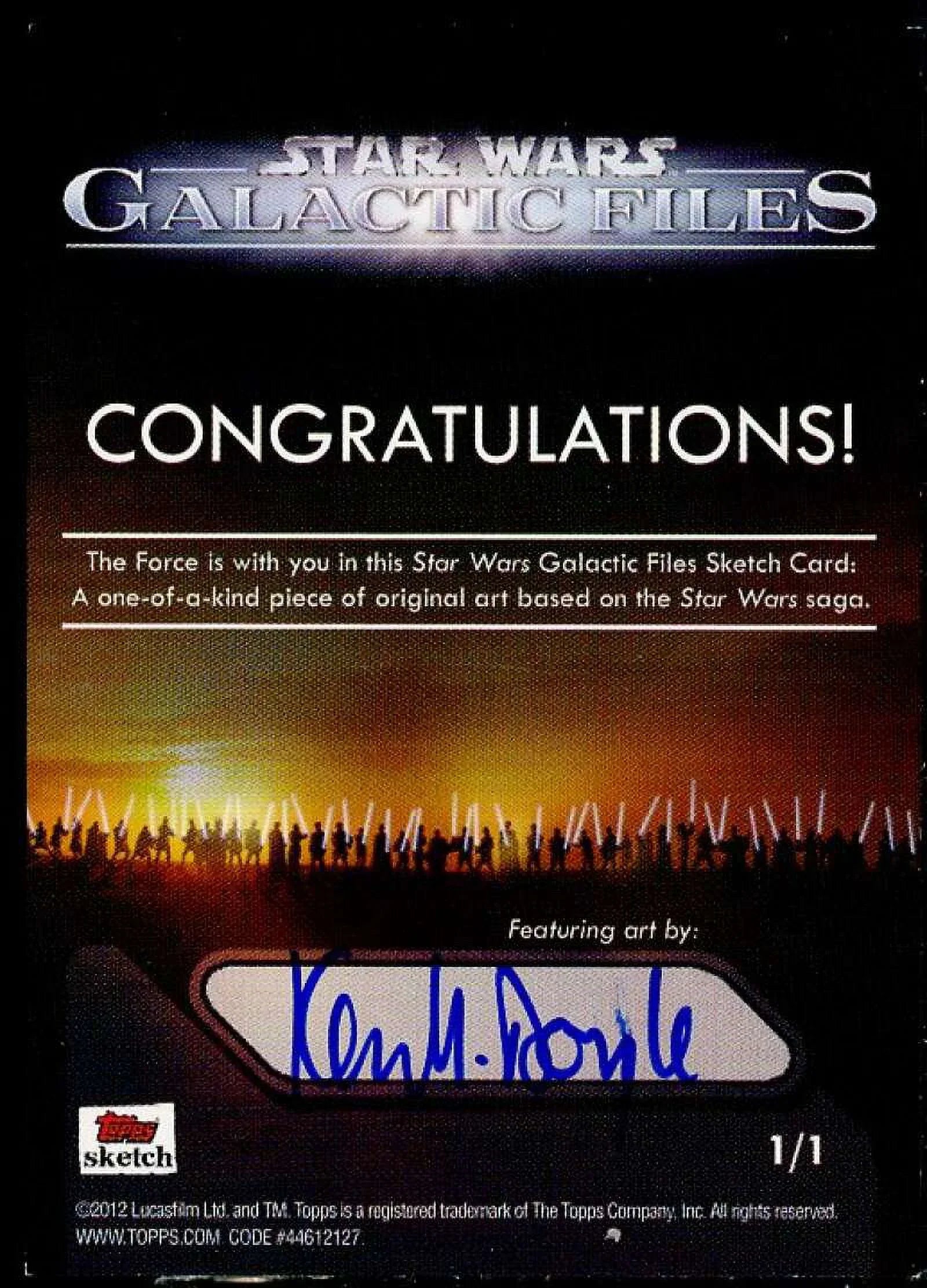 Kevin Doyle Autograph Sizeketch Card Card 2012 Sizetar Wars Galactic Files #1/1