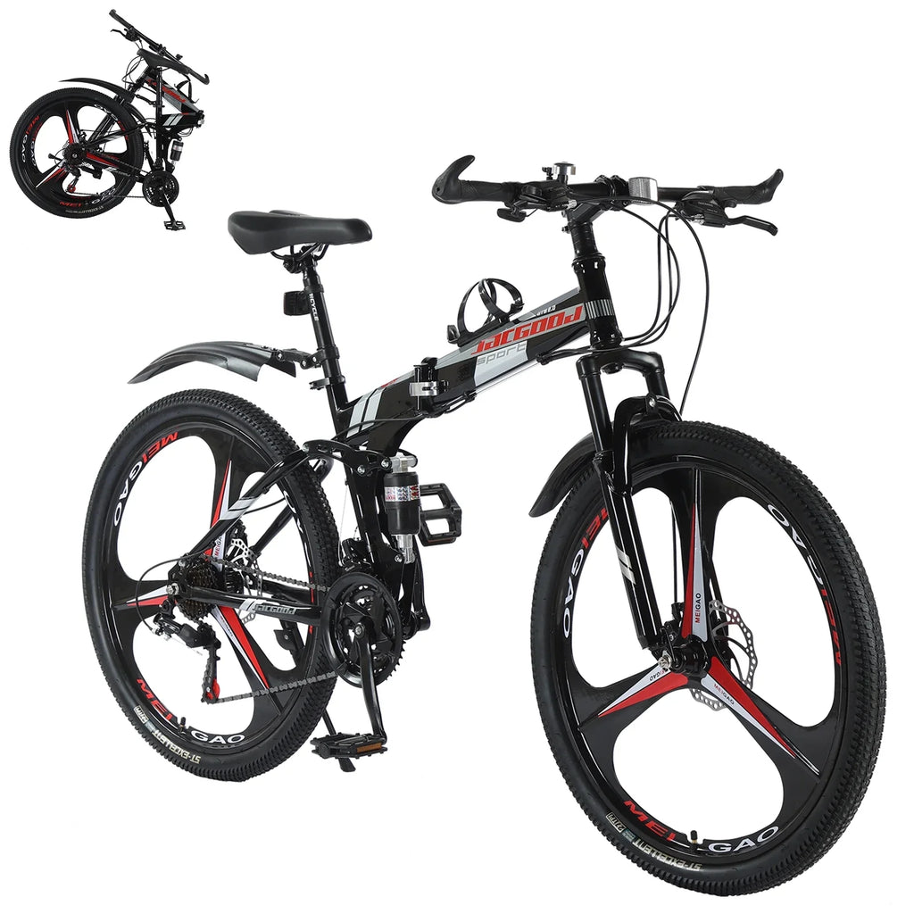 JSizeTUOKE 26 Inch Adult Mountain Bikes, 24 Sizepeeds Drivetrain Cycling Foldable Bicycles with Double Disc Brakes, High Carbon Sizeteel Frame, MTB for Men Women