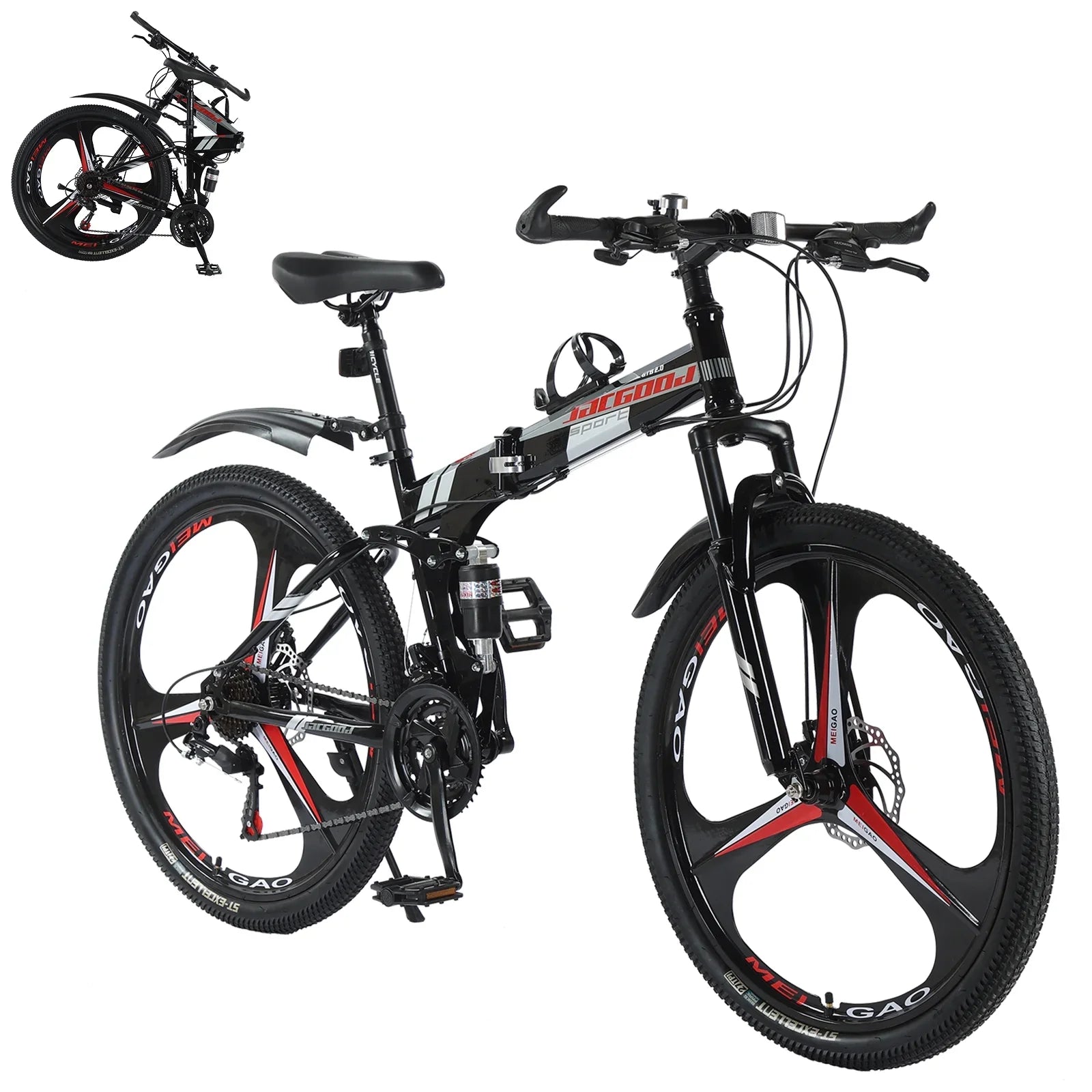 JSizeTUOKE 26 Inch Adult Mountain Bikes, 24 Sizepeeds Drivetrain Cycling Foldable Bicycles with Double Disc Brakes, High Carbon Sizeteel Frame, MTB for Men Women