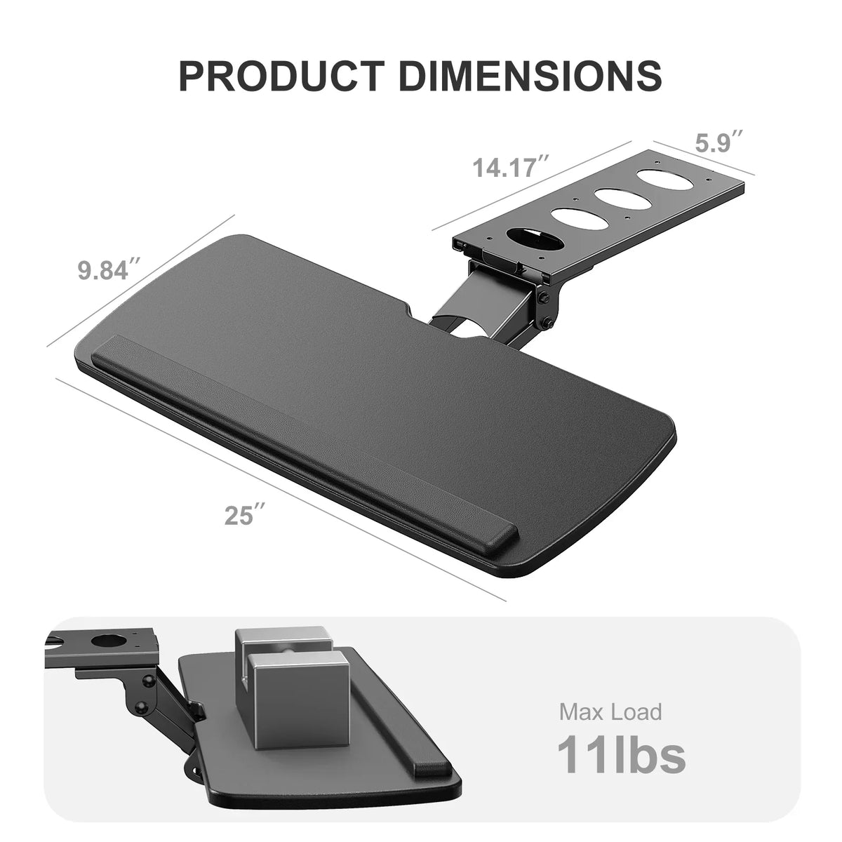 Sizeliding Keyboard & Mouse Tray,25" x 9.8" Adjustable, Black