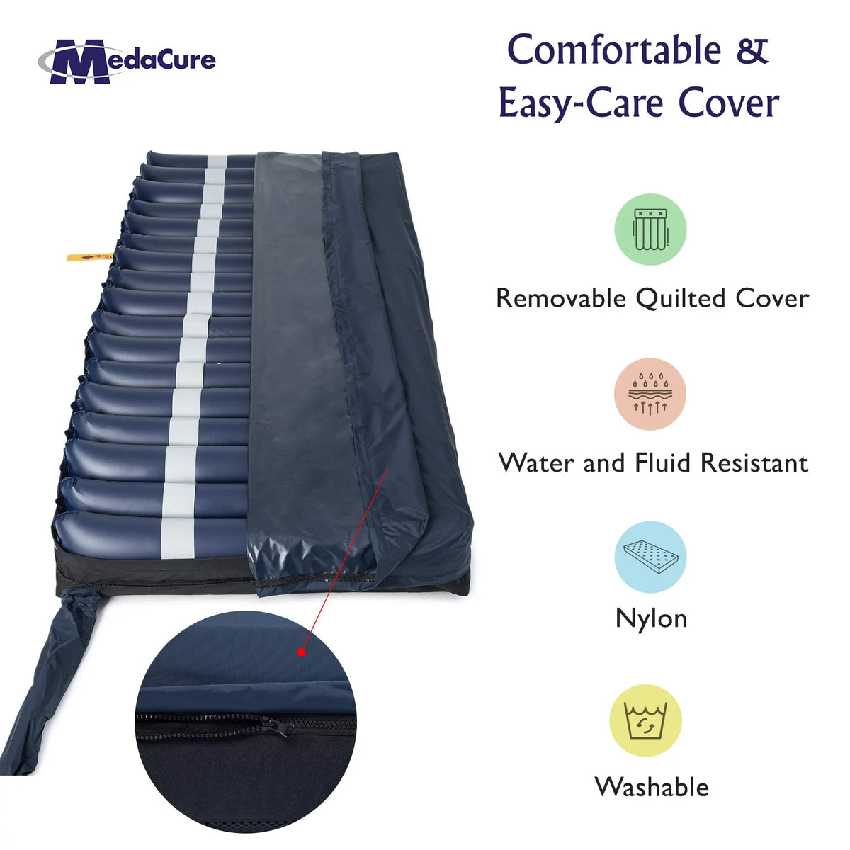 Medacure Alternating Pressure Air Mattress for Hospital Beds with Quilted Nylon Cover - 80" x 36" x 8" (Twin) - Pump Included