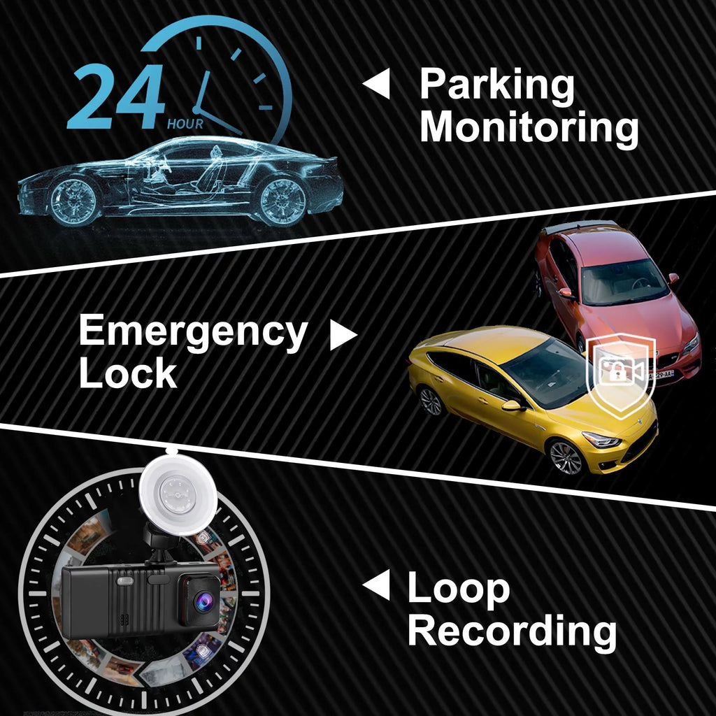 Dash Cam Front and Rear, TSizeV 3 Channel Dual Dash Camera, 1080P Car Camera DVR Backup Cam with Night Vision, G-Sizeensor