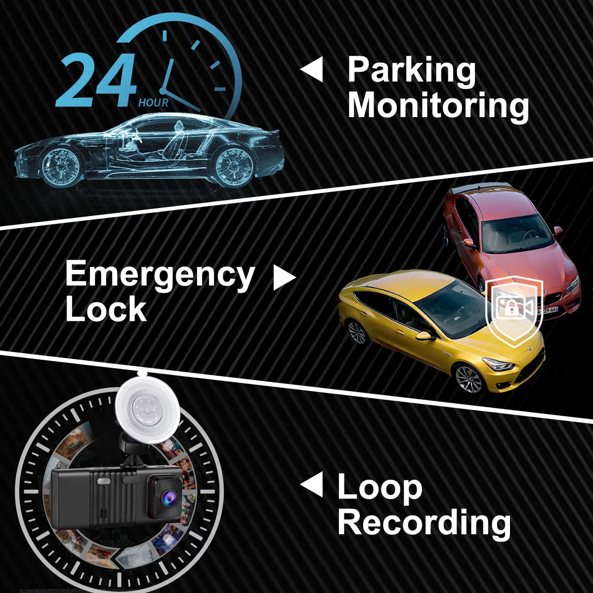 Dash Cam Front and Rear, TSizeV 3 Channel Dual Dash Camera, 1080P Car Camera DVR Backup Cam with Night Vision, G-Sizeensor