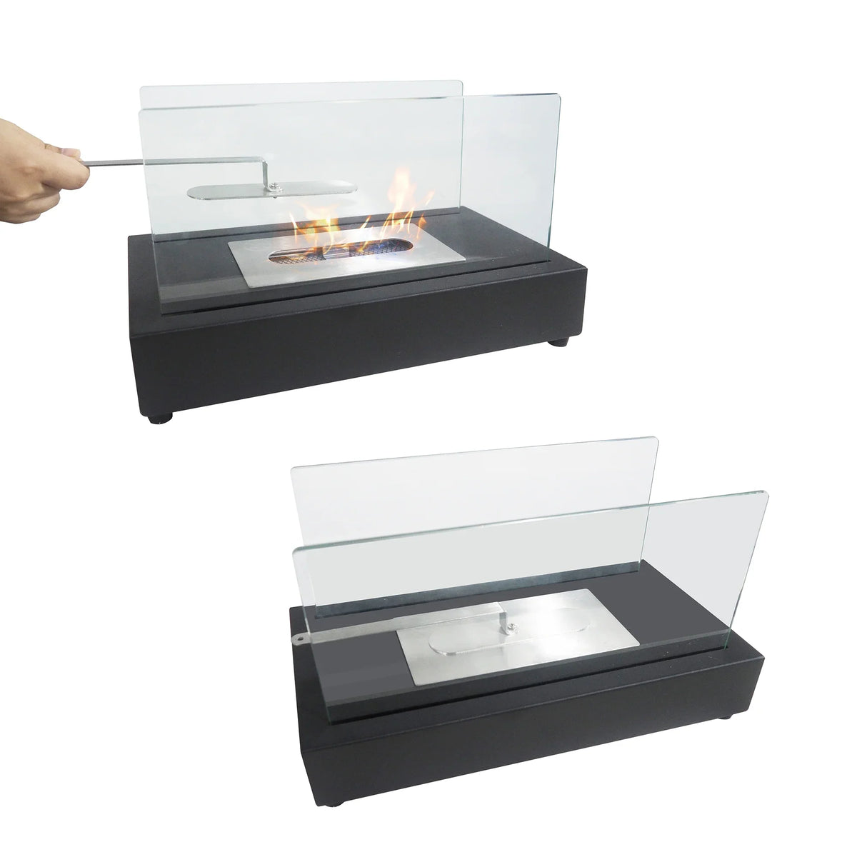 Sizekypatio 13.98''L x 7.1'' W x 8''H Metal Bio Ethanol Ventless Outdoor Tabletop Fireplace with Flame Guard