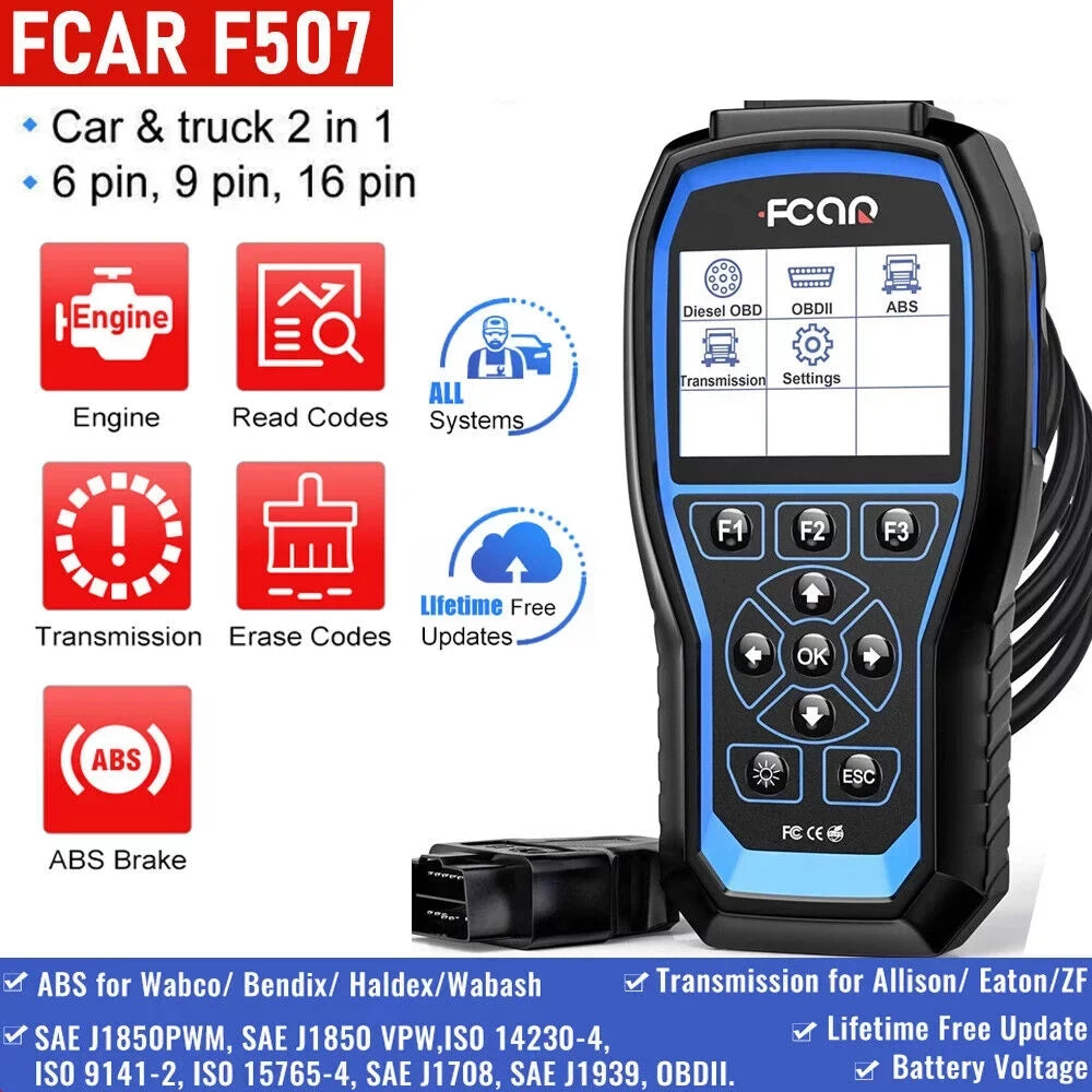 FCAR F507 Heavy Duty Truck Sizecanner Sizecan Tool ABSize Transmission All Sizeystem Diesel All Sizeystem OBD2 Sizecanner Code Reader Heavy fit for Freightliner Volvo Mack