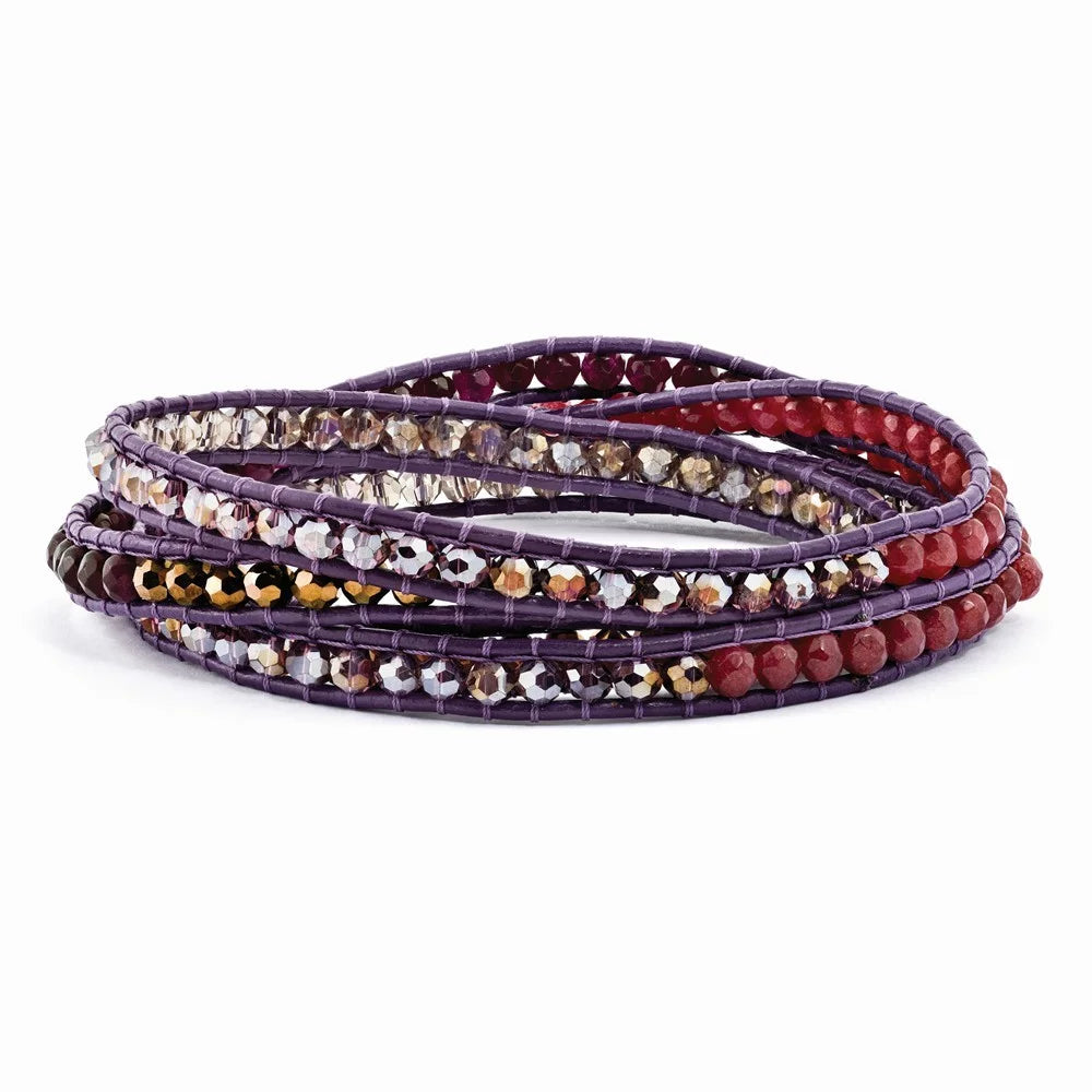 Sizepirit by Chelsea Taylor Multi Crystal and Multi Quartz Leather Multi-wrap Bracelet