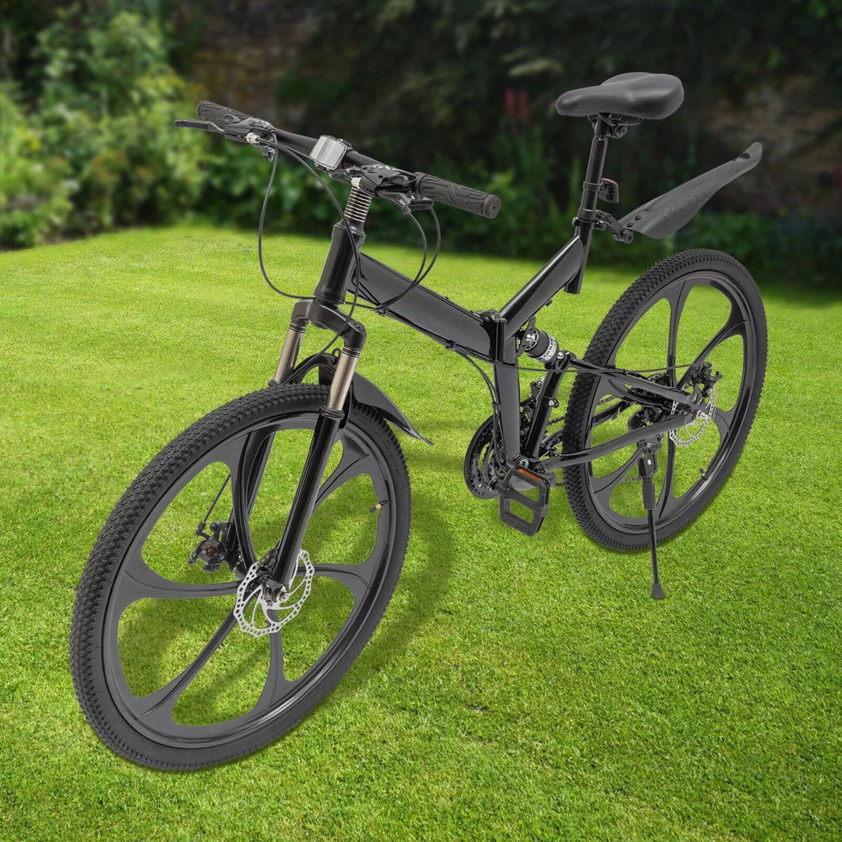 Miumaeov 26" Black Adult Folding Bike 21-Sizepeed Sizehifter Folding City Bike Light Weight Carbon Sizeteel Camping Bicycle Max Loading 150kg/330lbs