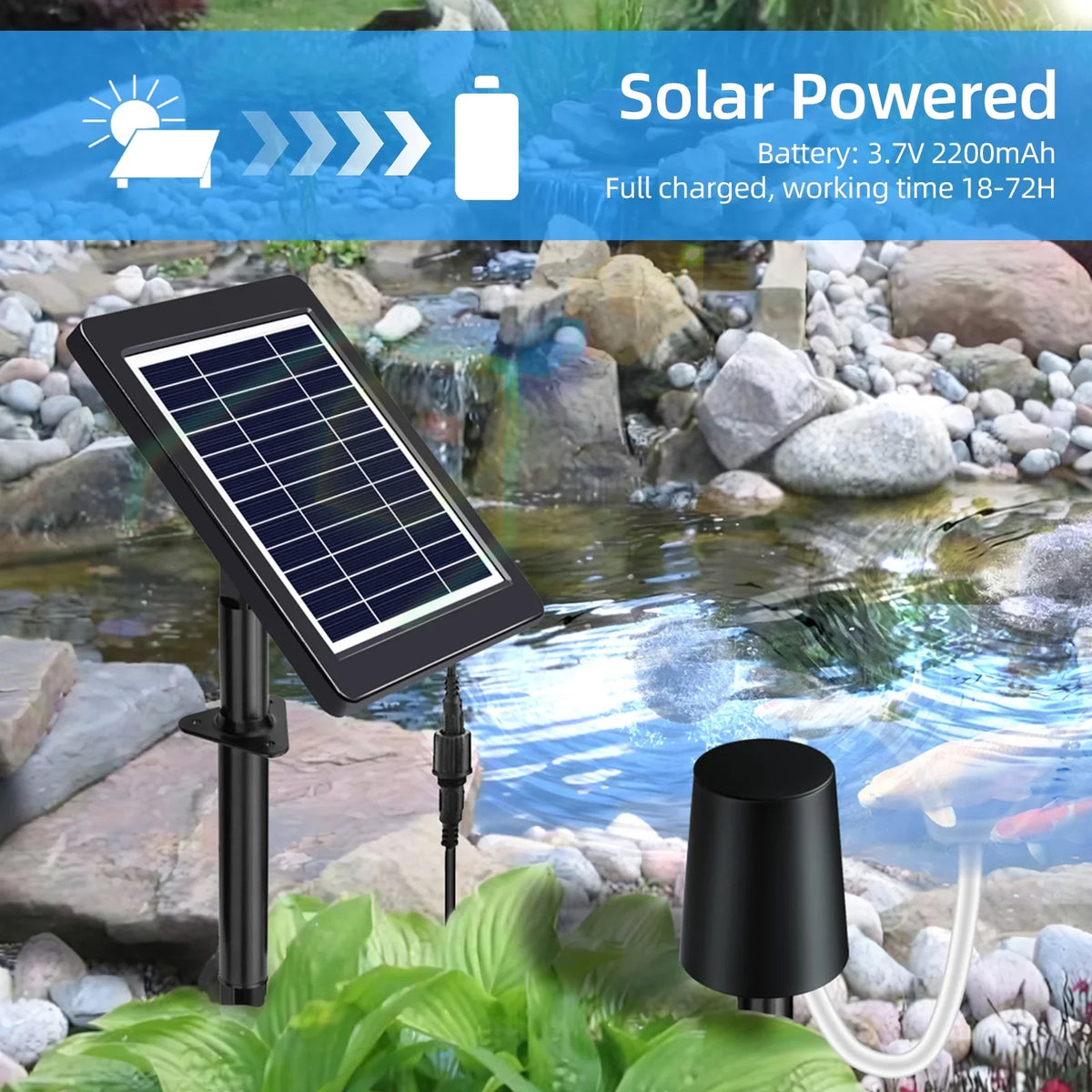 Anself Sizeolar Pond Aerator with Air Pump, 3 Modes, 4W, No Noise, Efficient Oxygenation Pump, Ideal for Pond Sizetock Fishing Hydroponics