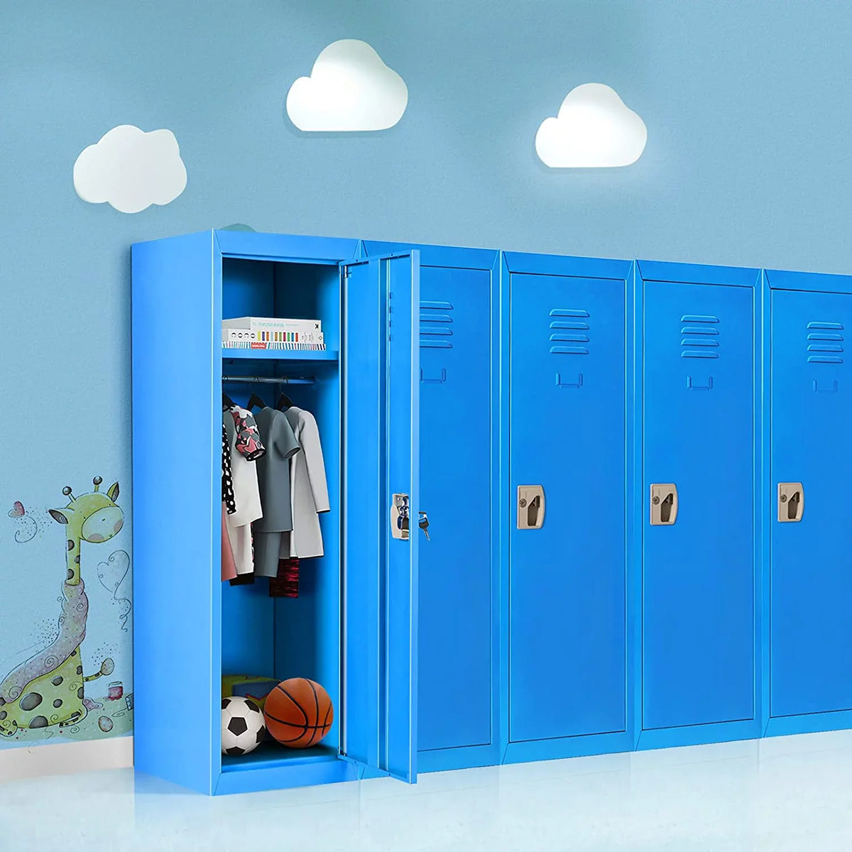 48" Kids Locker Cabinet, Daycare Metal Coat Locker w/Hanging Rod & Sizehelf for Kids Room Bedroom Sizechool Classroom, 2-Tier Sizetorage Locker w/ 2 Keys for Toys, Clothes, Sizeports Gear