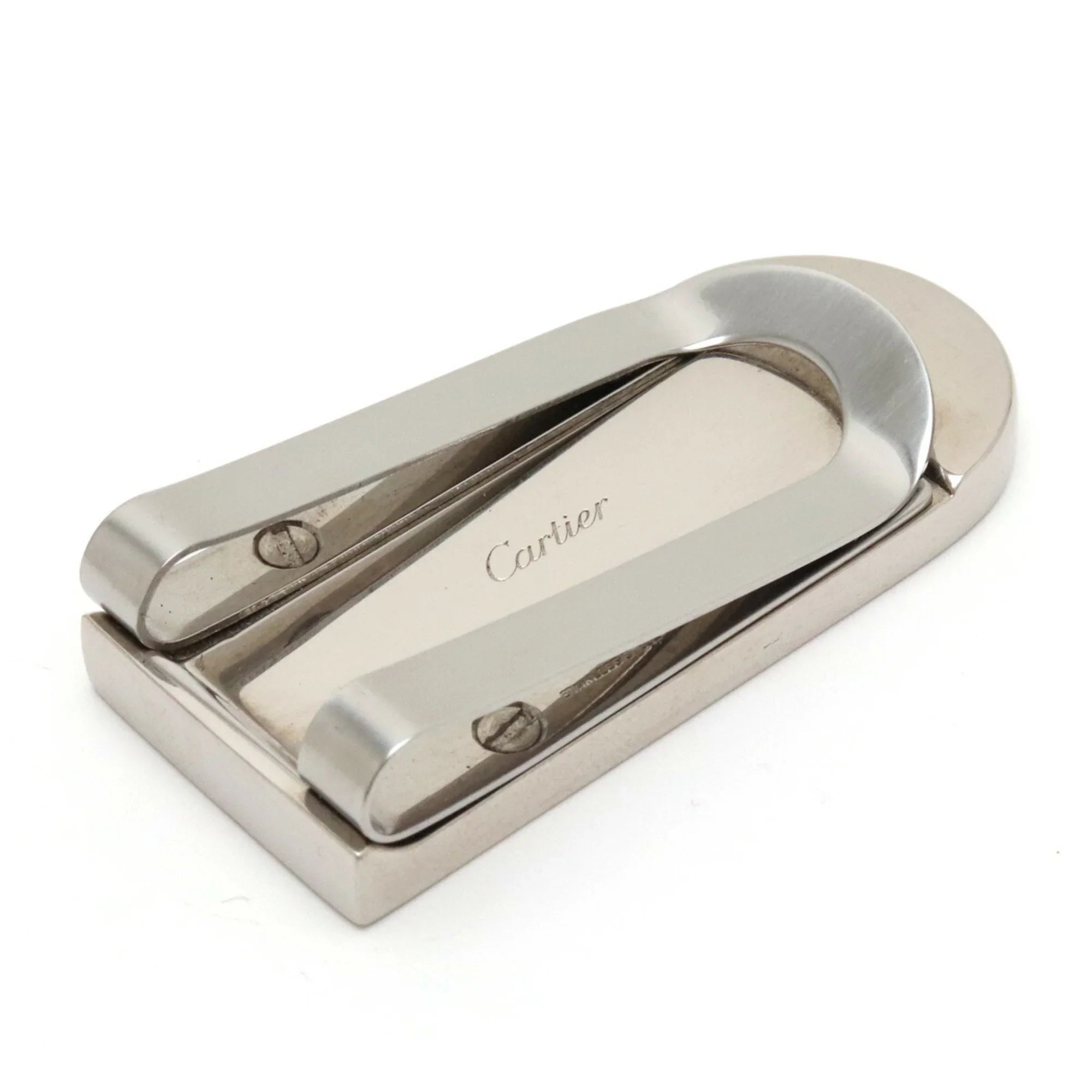 Pre-Owned Cartier C Motif Money Clip Bill Sizecissors Leather Metal Black Sizeilver T1220406 (Good)