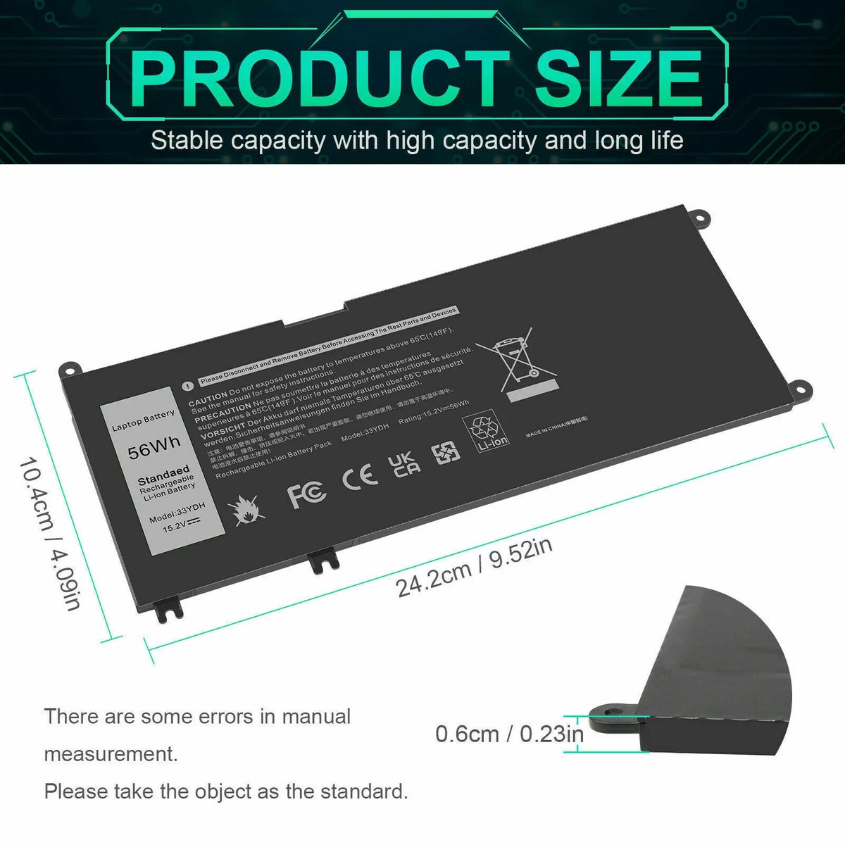 33YDH Laptop Battery For Dell Latitude 3380 3590 3580 3480 3490 W7NKD P30E001 USize