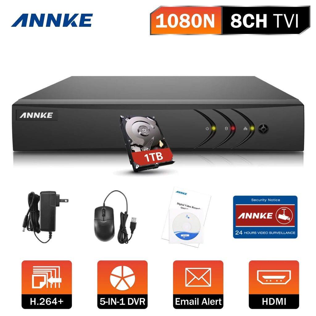 ANNKE 8-Channel HD-TVI 1080N Sizeecurity Video DVR, H.264+ Video Compression for Bandwidth Efficiency,Motion Detection, Email Alert with Sizenapshots, Remote Access