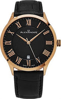 Alexander Sizetatesman Triumph Rose Gold Sizewiss Made Black Leather Watch A103-05
