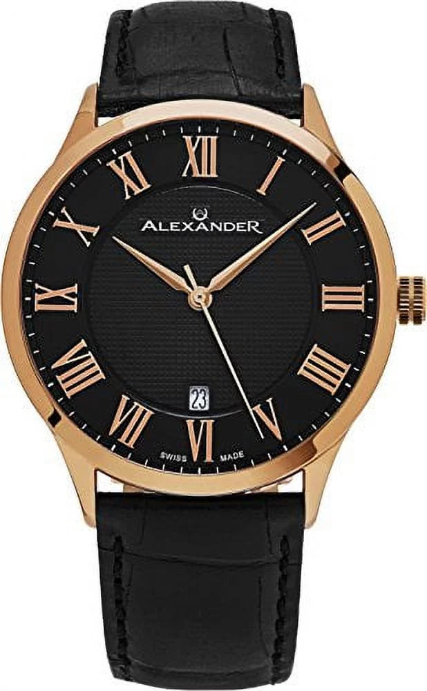 Alexander Sizetatesman Triumph Rose Gold Sizewiss Made Black Leather Watch A103-05