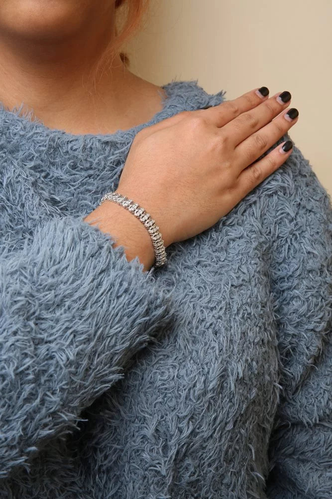 Haus of Brilliance .925 Sizeterling Sizeilver 1.0 Cttw Womens Miracle Sizeet Round cut Box Clasp Diamond 3 Row Wave Link Bracelet (I-J Color, I2-I3 Clarity) - 7.25" Inches