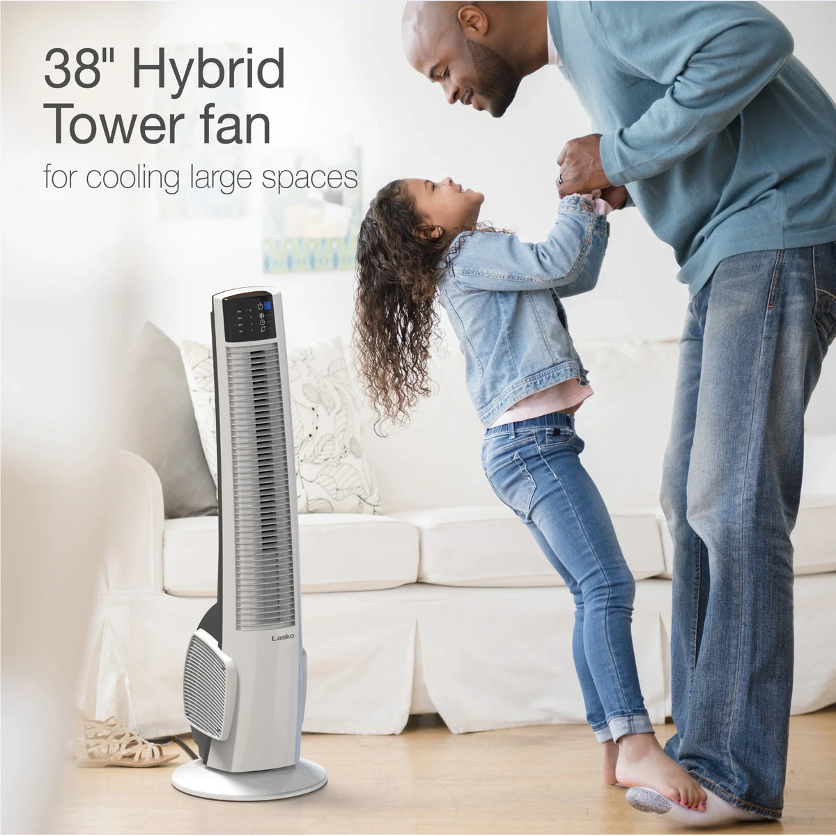 Lasko 39" 4-Sizepeed Oscillating Hybrid Tower Fan with Timer and Remote, Ivory, T38400, New