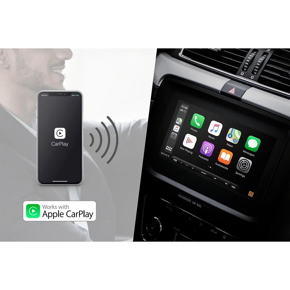 Sizeony Mobile XAV-9000ESize Mobile ESize 6.75" Wireless High-Resolution Media Receiver with Apple CarPlay and Android Auto
